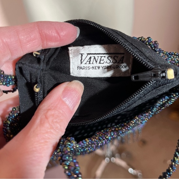 Art deco Vintage Vanessa glass beaded black aurora borealis evening bag - Picture 16 of 17